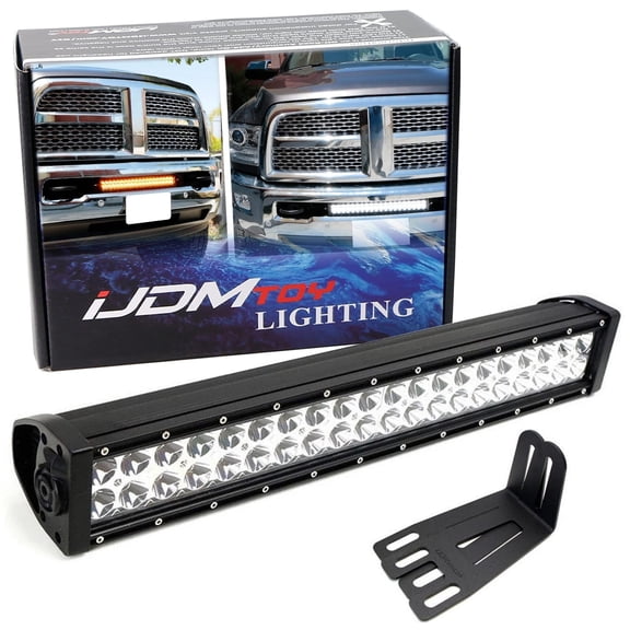 Lower Grille Mount 20-Inch Dual Color LED Light Bar Kit For 2009-18 Dodge RAM 2500 3500, 120W White/Amber LED Lightbar, Bumper Opening Mounting Brackets & On/Off Switch Wiring Kit