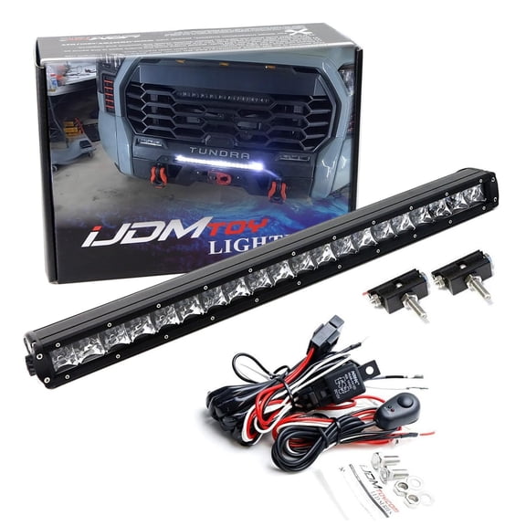 Lower Grille Mount 20-Inch LED Light Bar For 2022-up Toyota Tundra, Includes 100W Single Row LED Lightbar, Lower Bumper Opening Mounting Brackets & On/Off Switch Wiring Kit