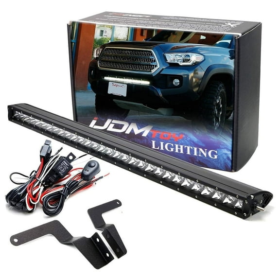 Lower Grille Mount 30-Inch LED Light Bar For 2016-23 Toyota Tacoma, Includes (1) 150W High Power LED Lightbar, Lower Bumper Opening Mount Brackets & On/Off Switch Wiring Kit