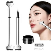Lower Lash Stamp, 2-in-1 Waterproof Sweatproof Eyeliner & Lower Eyelash Stamp Set, Silicone Eyelash Stamp, Lower Eyelash Stamps Quick Eye Makeup Tool, Lower Lash Stamp with Ink (Brown)