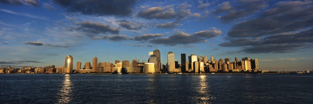 Lower Manhattan At Sunset Viewed From Jersey City Canvas Art - Marc Jackson Design Pics (36 x 12)