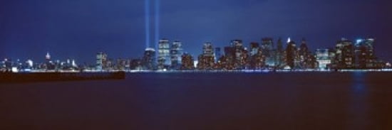 Lower Manhattan Beams Of Light NYC New York City New York State USA Canvas Art - Panoramic Images (36 x 12)