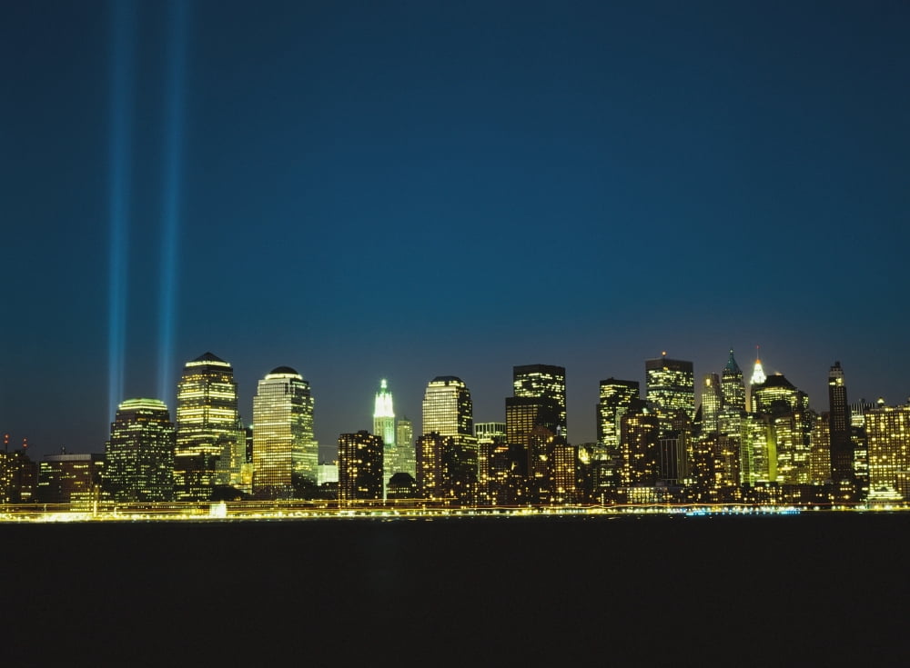 Lower Manhattan Skyline And World Trade Centre Memorial Lights Canvas Art - Ellen Rooney Design Pics (18 x 13)