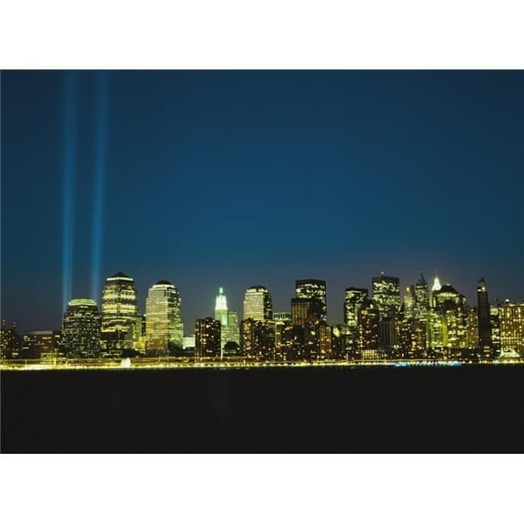 Lower Manhattan Skyline And World Trade Centre Memorial Lights Poster Print
