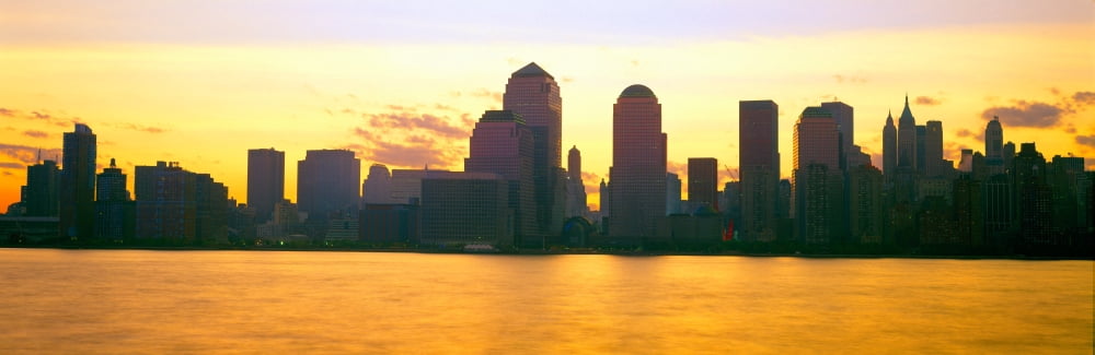 Lower Manhattan Skyline at Sunrise from New Jersey Canvas Art - Panoramic Images (27 x 9)