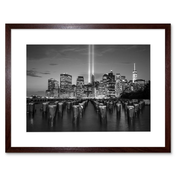 Lower Manhattan Tribute in Light Art Print Black Framed Poster Wall Decor 9x7 inch