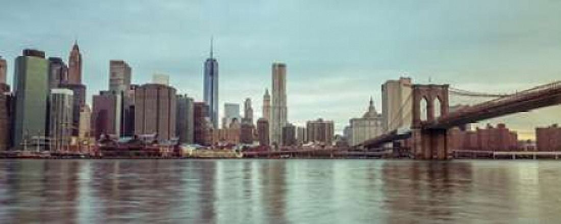 Lower Manhattan skyline with Brooklyn Bridge New York Canvas Art - Assaf Frank (10 x 20)