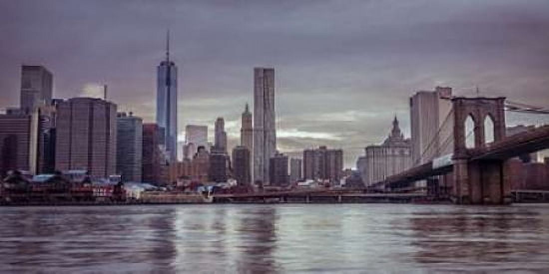 Lower Manhattan skyline with Brooklyn Bridge New York Canvas Art - Assaf Frank (24 x 48)