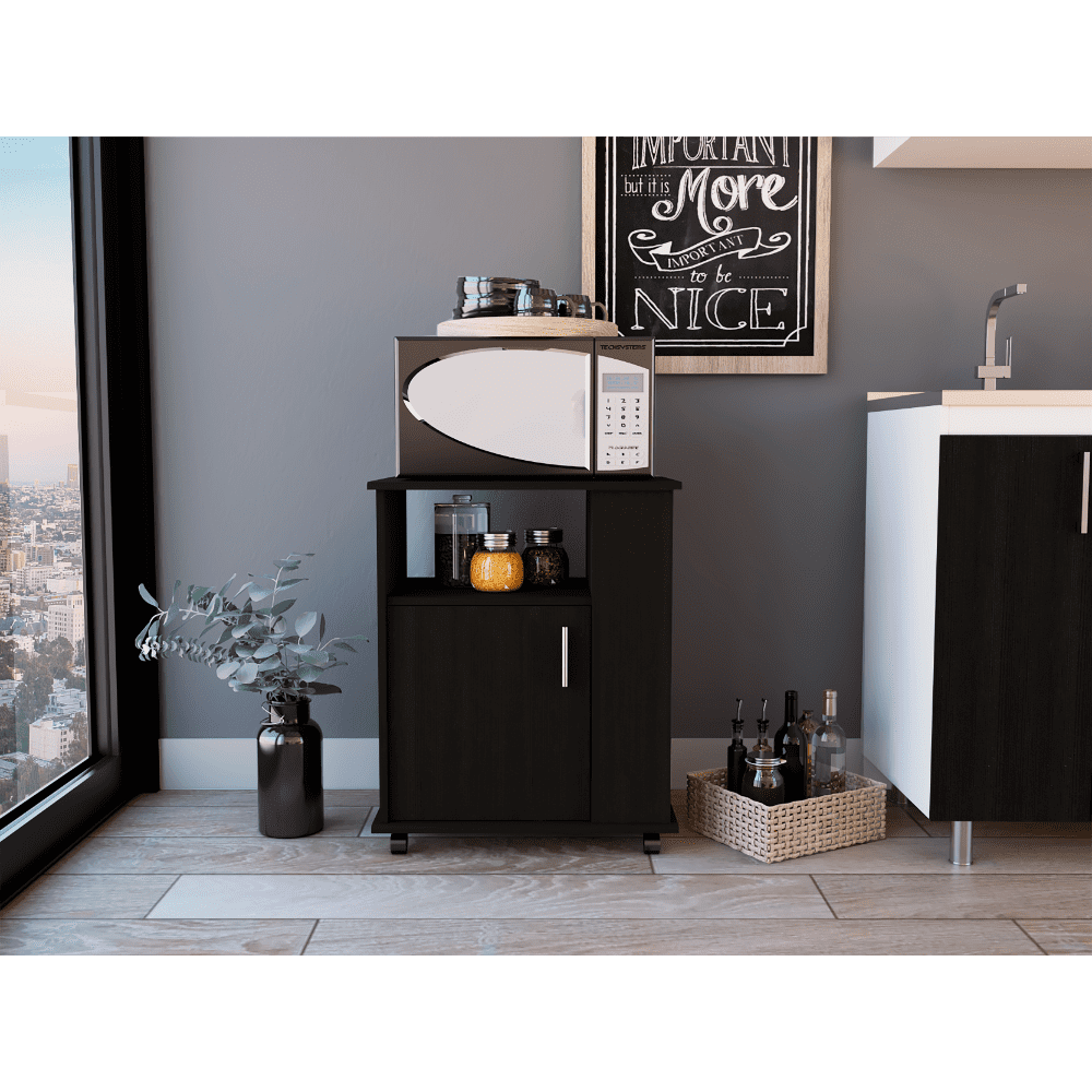 Lower Microwave Pantry 29" H Single Door Pantry with Open Shelf