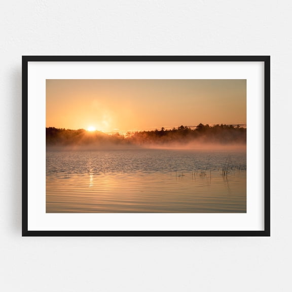 Lower Togue Pond Sunrise - Millinocket Maine Photography Black Framed Wall Art Print 20 x 30 inches
