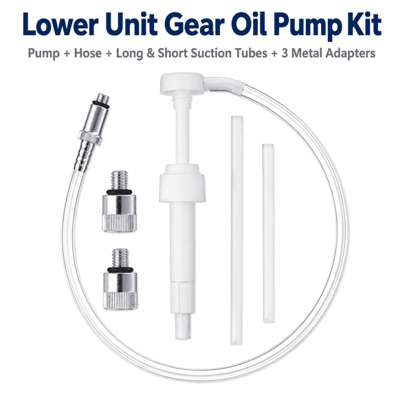 Lower Unit Gear Oil Pump Kit with 3/8" Swivel, 8 mm & 10 mm Metal Adapters, Manual Marine Gear Lube Pump with Long & Short Suction Tubes for Compatible Quart Bottles