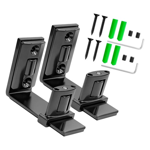 Lower Wall Sliding Barn Door Guide with Adjustable Rollers, Black Metal Bracket for Closet Panels and Interior Openings