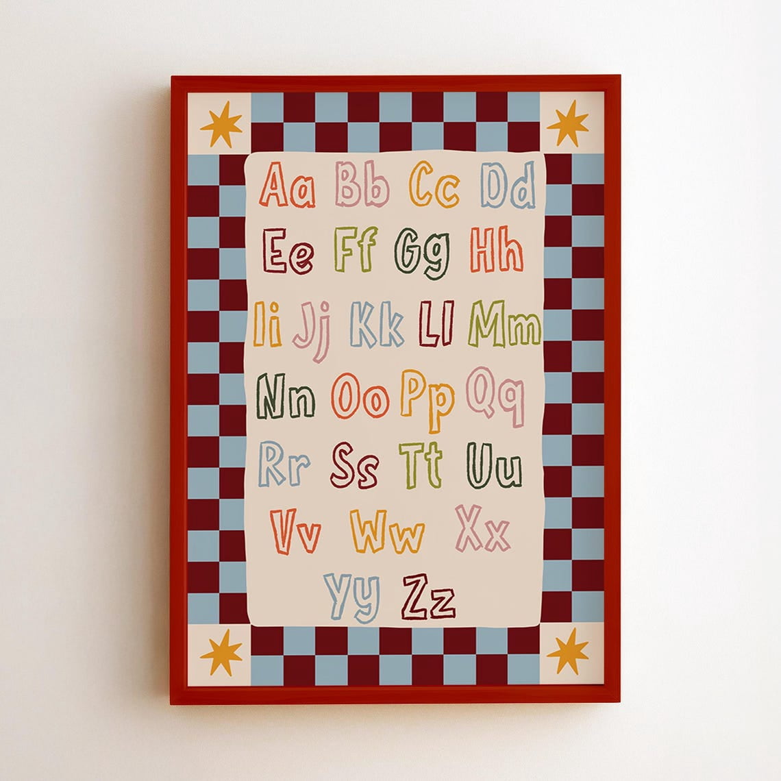 Lowercase Alphabet Wall Art Print, Blue Checkered ABC Learning And ...
