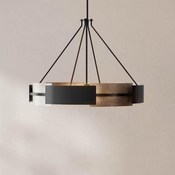 Lowery Collection Six-Light Matte Black/Aged Silver Leaf Industrial Luxe Pendant