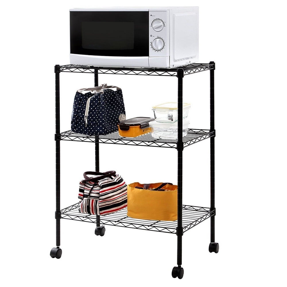 Lowestbest 3-Layer Display Shelf, Office Furniture Shelf with Plastic Wheels, Black Lowestbest 3-Layer Display Shelf, Office Furniture Shelf with Plastic Wheels, Black