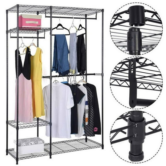 Lowestbest 4 Tiers Clothing Storage Rack, Portable Closet Wardrobe, Black