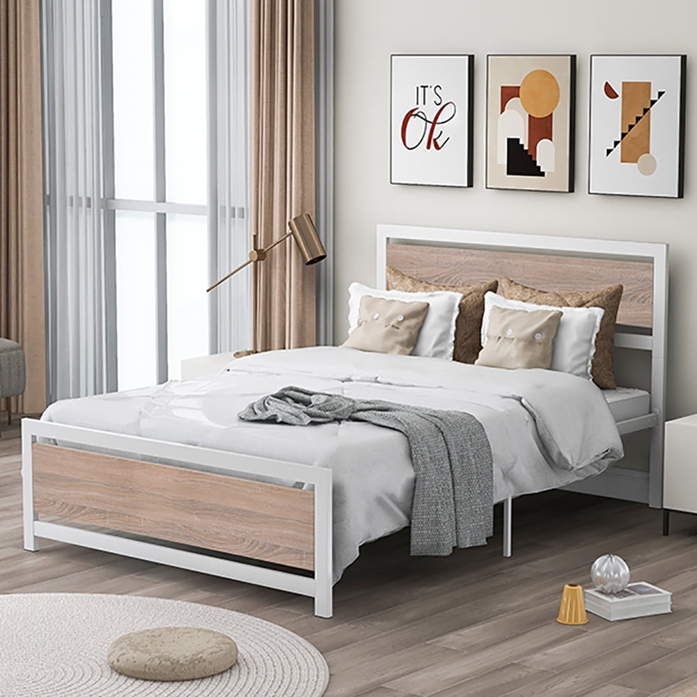 Lowestbest Classic Industrial Style Bed Frame, Metal and Wood Bed Frame with Headboard and Footboard, Full Lowestbest Classic Industrial Style Bed Frame, Metal and Wood Bed Frame with Headboard and Footboard, Full