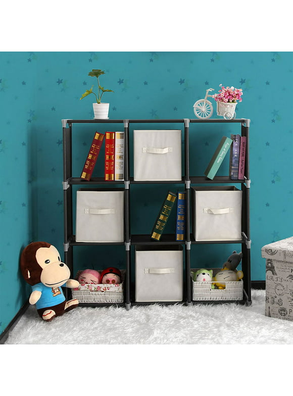 Lowestbest Cube Storage Organizer, Book Shelf 9 Cube Storage Unit for Clothes, Plastic Cube Storage Shelves for Bedroom Living Room Office, Black