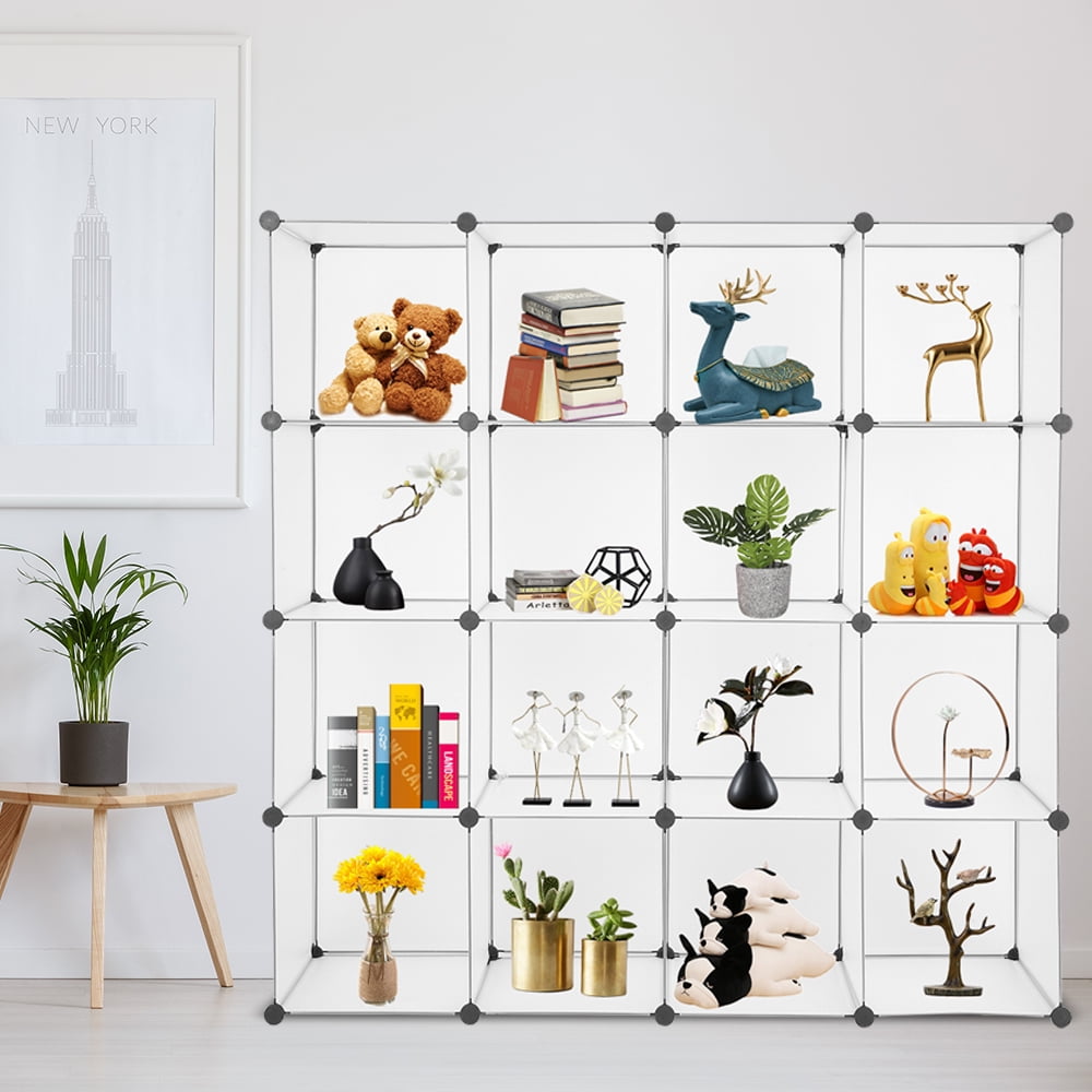 Lowestbest Cube Storage Organizer, Cube Storage Shelves, Book Shelf 16 Cube Storage Unit for Clothes, Plastic Cube Storage Shelves for Bedroom Living Room Office, White Lowestbest Cube Storage Organizer, Cube Storage Shelves, Book Shelf 16 Cube Storage Unit for Clothes, Plastic Cube Storage Shelves for Bedroom Living Room Office, White