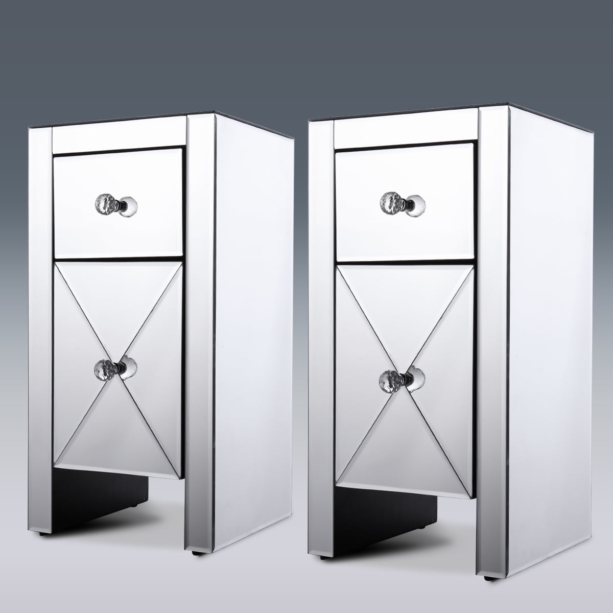 Lowestbest Durable Bedside Table, Mirrored Nightstand Organizer, Nightstand w/ 2 Storage Drawer, End Table Storage Cabinet for Bedroom, Sliver Lowestbest Durable Bedside Table, Mirrored Nightstand Organizer, Nightstand w/ 2 Storage Drawer, End Table Storage Cabinet for Bedroom, Sliver