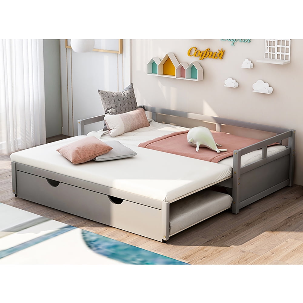 Lowestbest Extending Daybed, Wooden Daybed with Trundle Lowestbest Extending Daybed, Wooden Daybed with Trundle