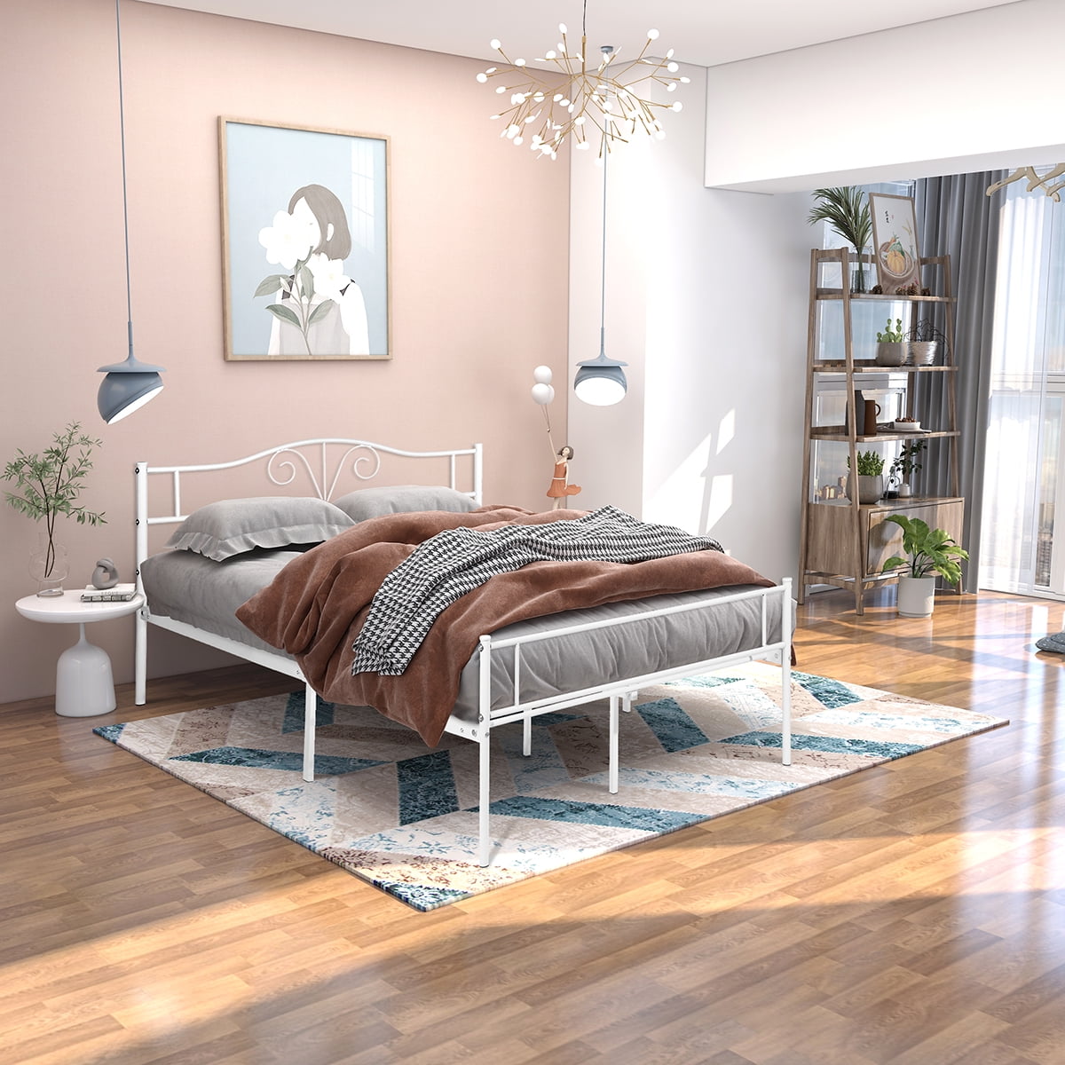 Lowestbest Full Size Double Metal Bed Frame, Adult and Children Used In Bedroom Or Dormitory with Large Storage Space Under The Bed, White Lowestbest Full Size Double Metal Bed Frame, Adult and Children Used In Bedroom Or Dormitory with Large Storage Space Under The Bed, White