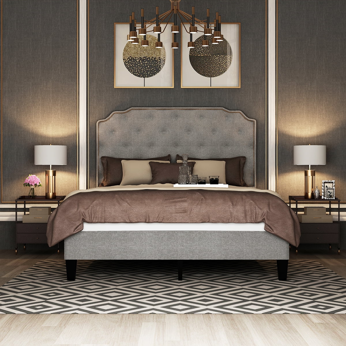 Lowestbest Full Upholstered Bed, Platform Bed with Upholstered Button Headboard, Bedroom Bed Frame For Adult And Children Used, Gray Lowestbest Full Upholstered Bed, Platform Bed with Upholstered Button Headboard, Bedroom Bed Frame For Adult And Children Used, Gray