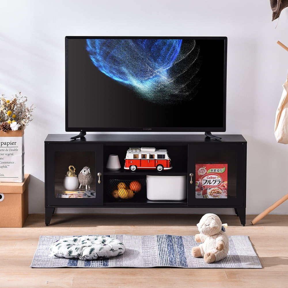 Lowestbest Industrial Metal TV Stand with 2 Glass Door for TVs up to 55", Black Lowestbest Industrial Metal TV Stand with 2 Glass Door for TVs up to 55", Black
