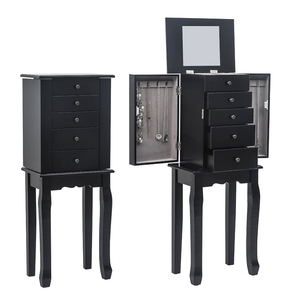 Lowestbest Jewelry Armoire, Jewelry Cabinet Storage Box Chest Standing Organizer with Mirror, 5 Drawers & 6 Necklace Hooks, Black Lowestbest Jewelry Armoire, Jewelry Cabinet Storage Box Chest Standing Organizer with Mirror, 5 Drawers & 6 Necklace Hooks, Black