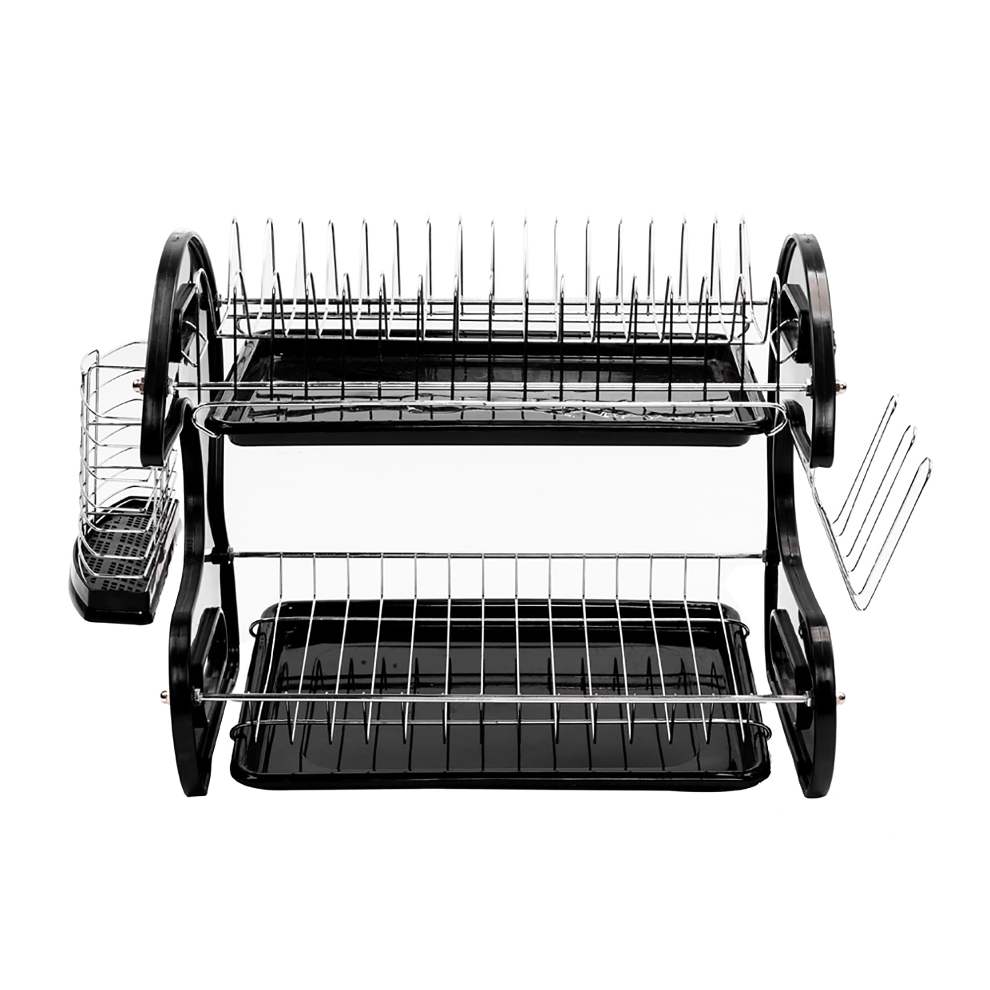Black Dual Layer Metal Dish Drying Rack with Utensil Cup