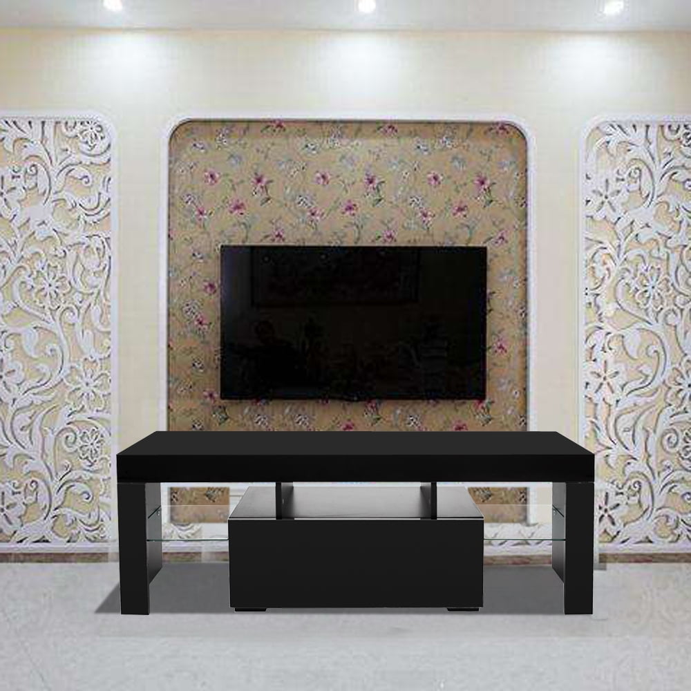 Lowestbest LED TV Cabinet, Household Decoration TV Stand with Single Drawers, Black Lowestbest LED TV Cabinet, Household Decoration TV Stand with Single Drawers, Black