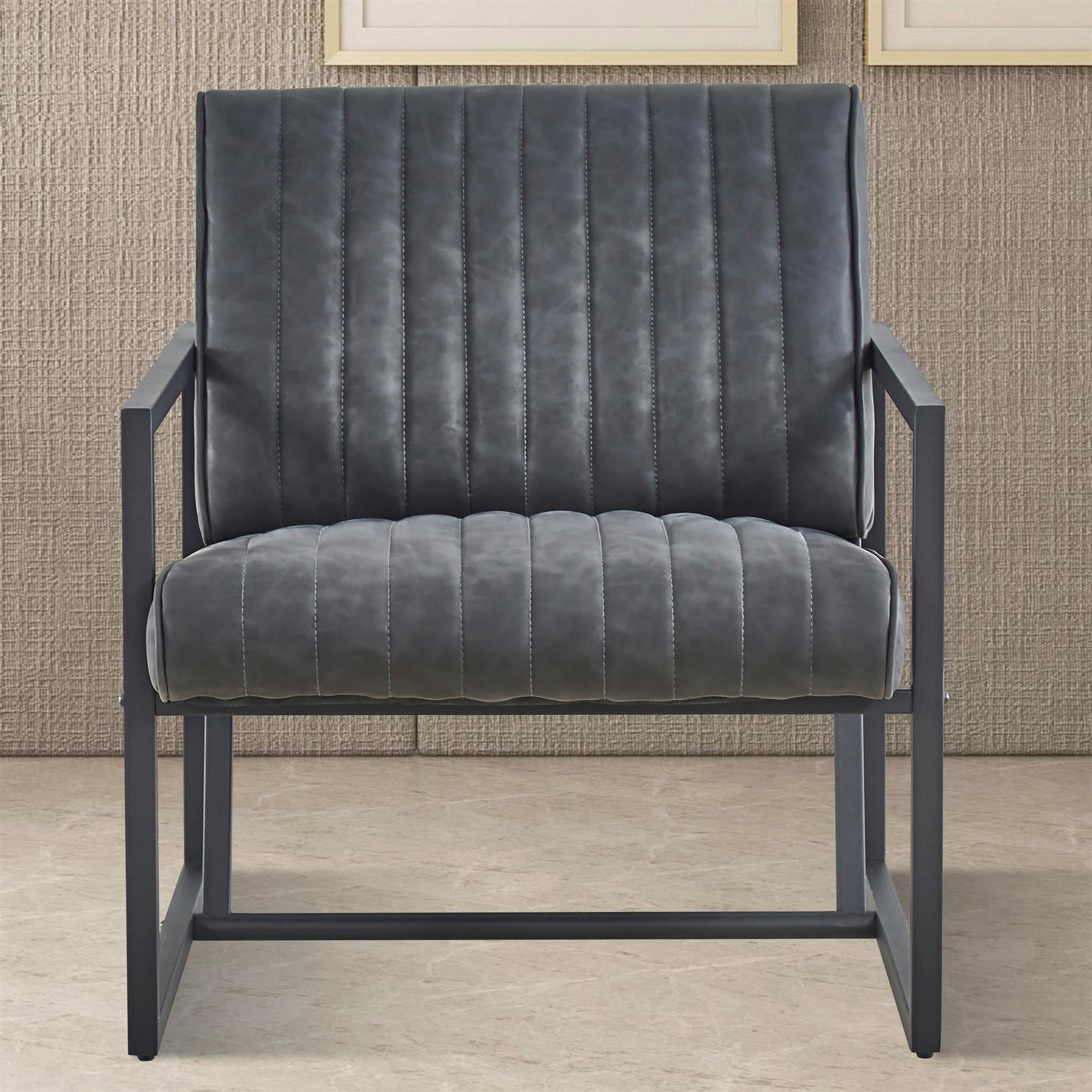 Lowestbest Modern PU Leather Sofachair, Lounge Chair with Steel Arm and Upholstered Cushion, Leisure Chairs for Bedroom Dining Room, Dark Grey Lowestbest Modern PU Leather Sofachair, Lounge Chair with Steel Arm and Upholstered Cushion, Leisure Chairs for Bedroom Dining Room, Dark Grey