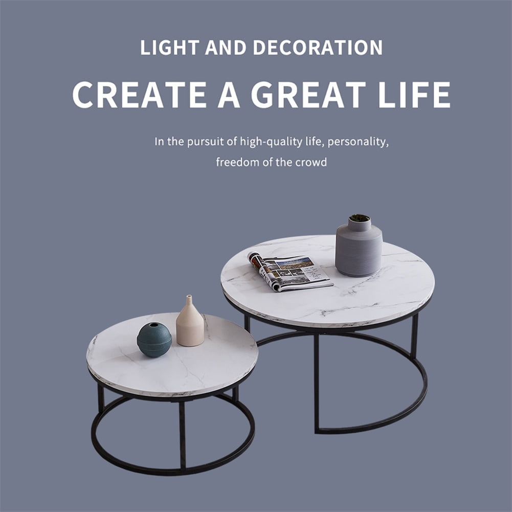 Lowestbest Modern Round Coffee Table, Set of 2 Marble Top Tables for