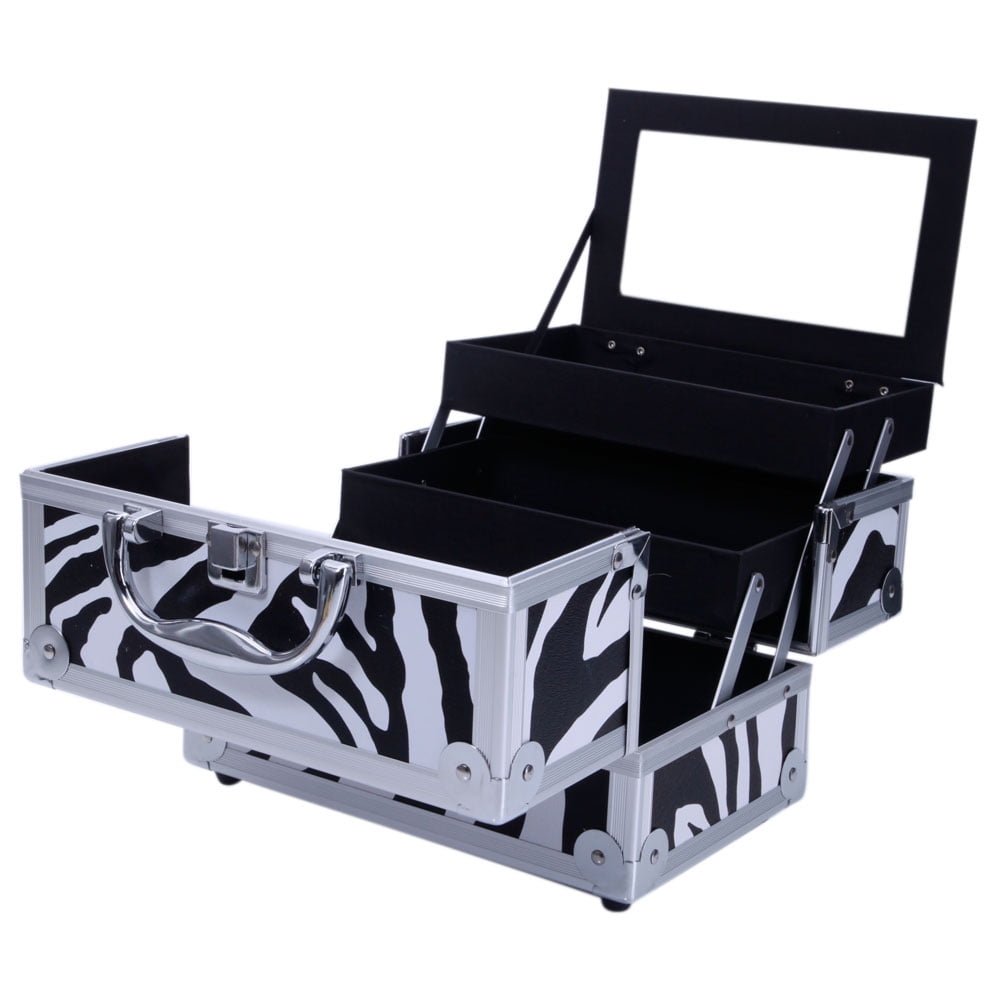 Lowestbest Portable Makeup Case, Jewelry Organizer with Locks, Makeup Storage Box with Mirror, White Zebra Stripe Lowestbest Portable Makeup Case, Jewelry Organizer with Locks, Makeup Storage Box with Mirror, White Zebra Stripe
