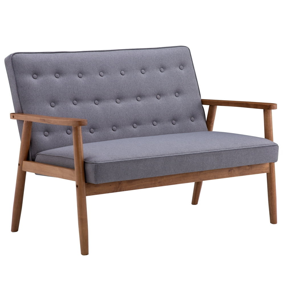 Lowestbest Retro Wood Double Sofa Chair, Leisure Chair, Light Gray
