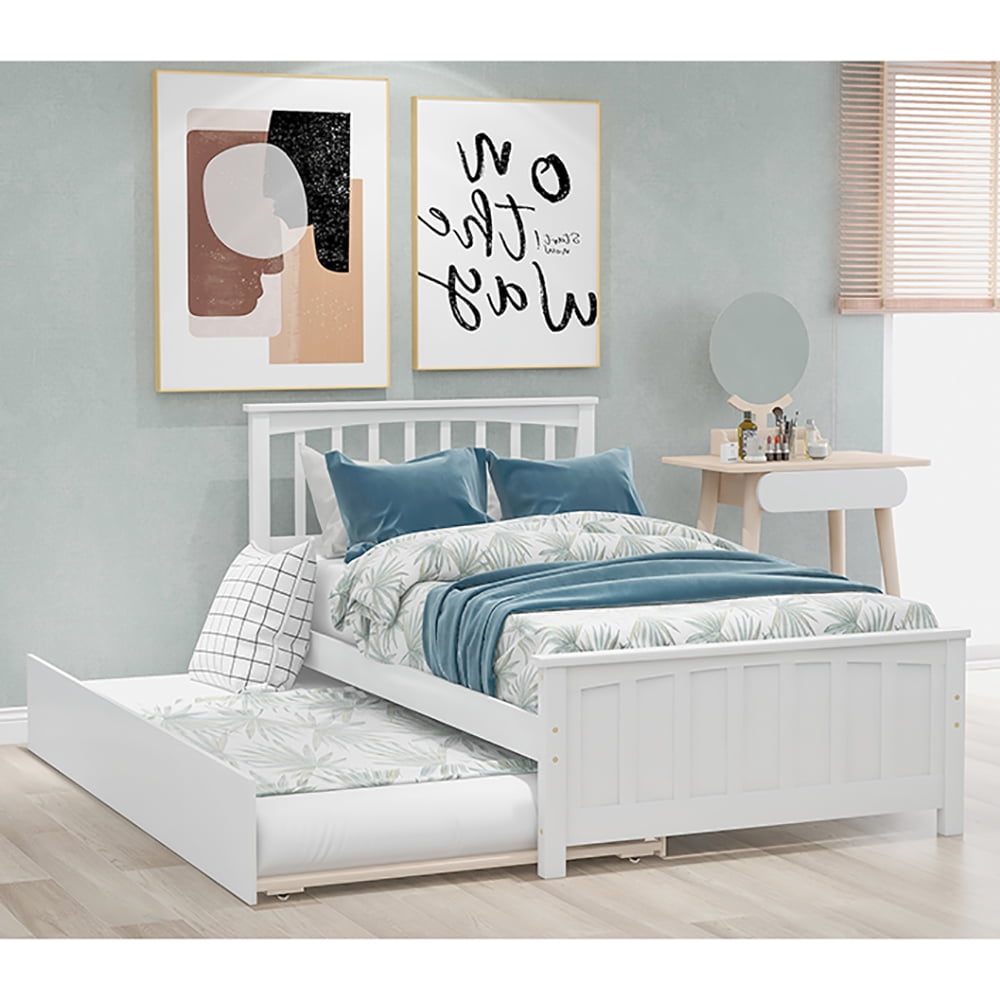Lowestbest Solid Wood Platform Bed with Trundle, Wood Slat Support Lowestbest Solid Wood Platform Bed with Trundle, Wood Slat Support