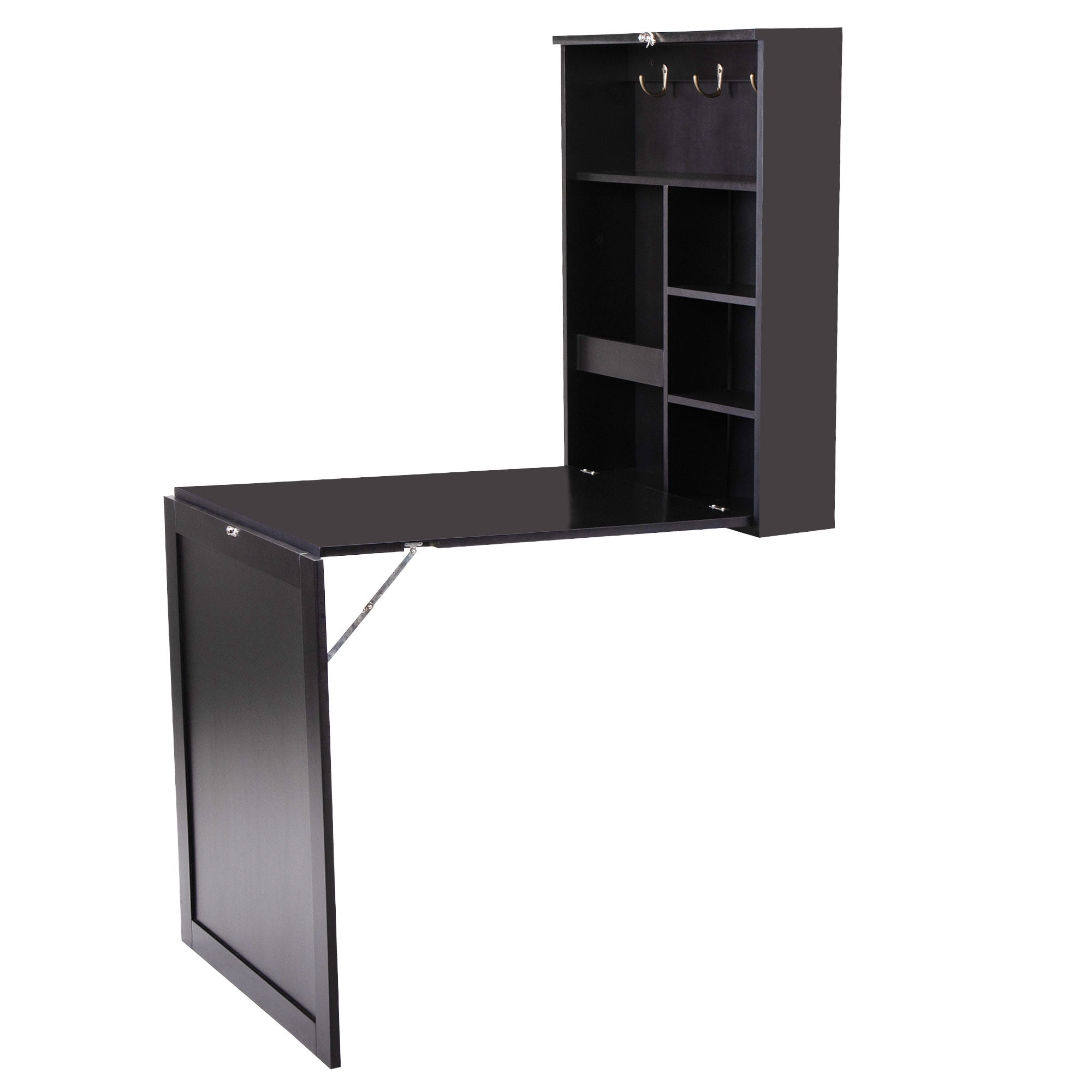 Lowestbest Wall-Mounted Desk, Foldable Computer Desk with Storage Shelf, Black Lowestbest Wall-Mounted Desk, Foldable Computer Desk with Storage Shelf, Black