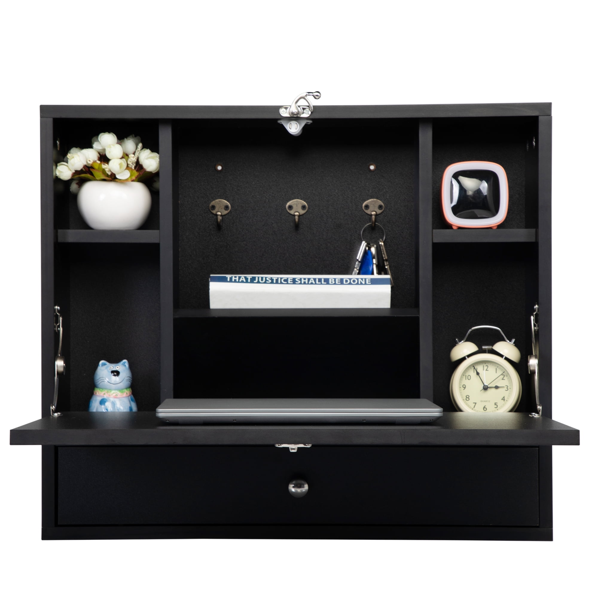 Lowestbest Wall-Mounted Folding Table, Floating Laptop Table, Cabinet with Storage Shelf, Black Lowestbest Wall-Mounted Folding Table, Floating Laptop Table, Cabinet with Storage Shelf, Black