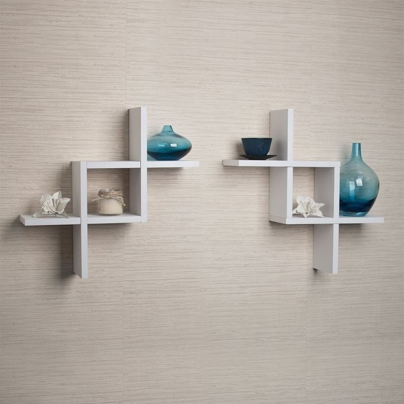 Lowestbest Wood Wall Shelf for Home, Reversed Criss Cross Wall Shelf, Set of 2