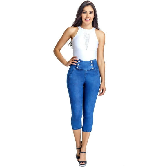 Lowla 239257 High Waisted Butt Lifting Colombian Women Capri Jeans Colombianos Levanta Cola Blue 8
