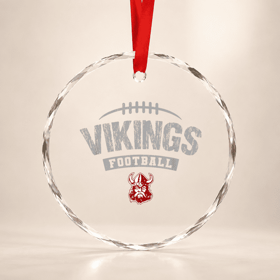 Lowndes Vikings Logo Football Distressed HS Glass Ornament
