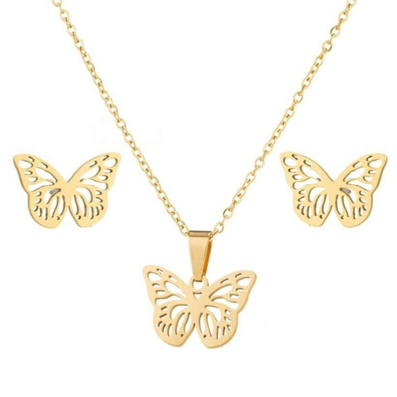 Lowprofile Gifts Sets Women Butterfly Necklace Light Stainless Steel Jewelry Earrings Three Piece Set