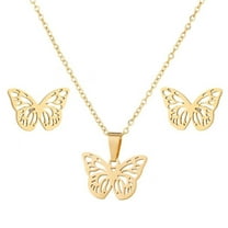 Lowprofile Gifts Sets Women Butterfly Necklace Light Stainless Steel Jewelry Earrings Three Piece Set