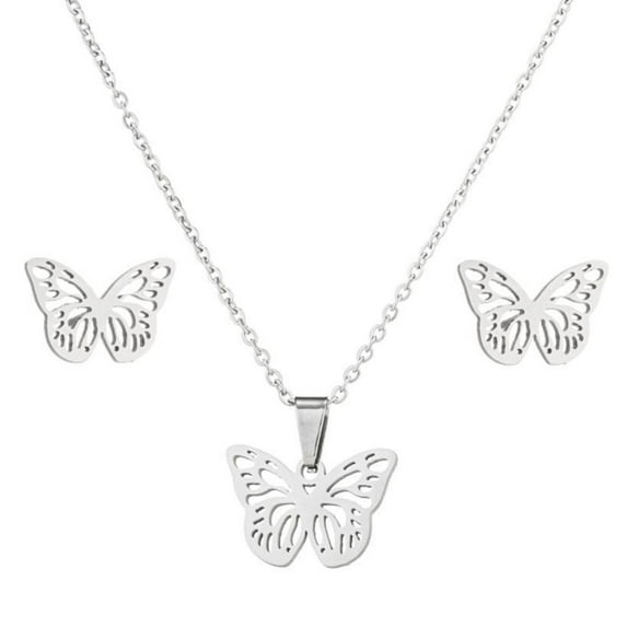 Lowprofile Gifts Sets Women Butterfly Necklace Light Stainless Steel Jewelry Earrings Three Piece Set