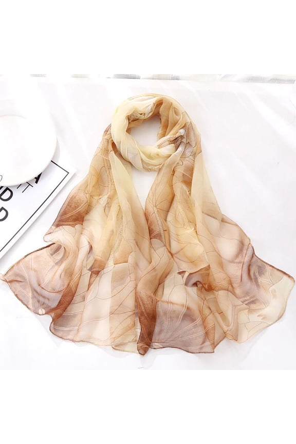 Lowprofile Women's Summer Lotus Printing Long Soft Wrap Scarf, Khaki