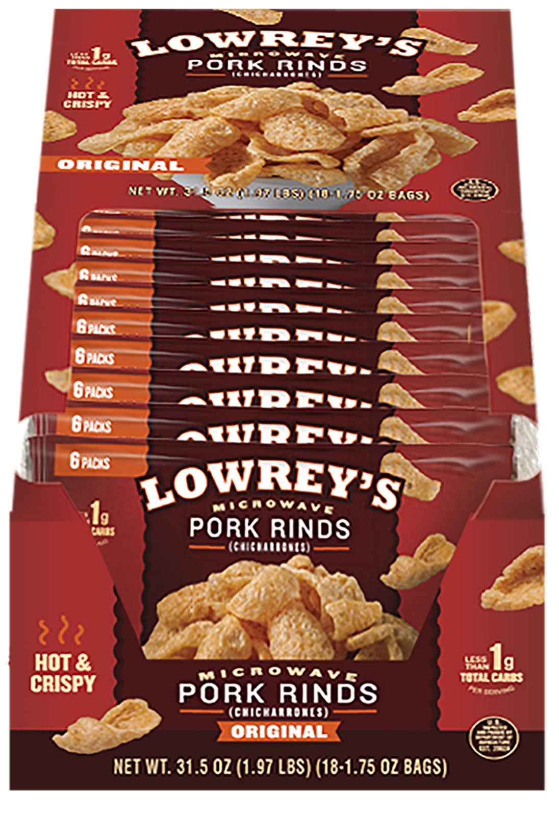 Lowrey's Bacon Curls Microwave CI30 Pork Rinds (Chicharrones), Original