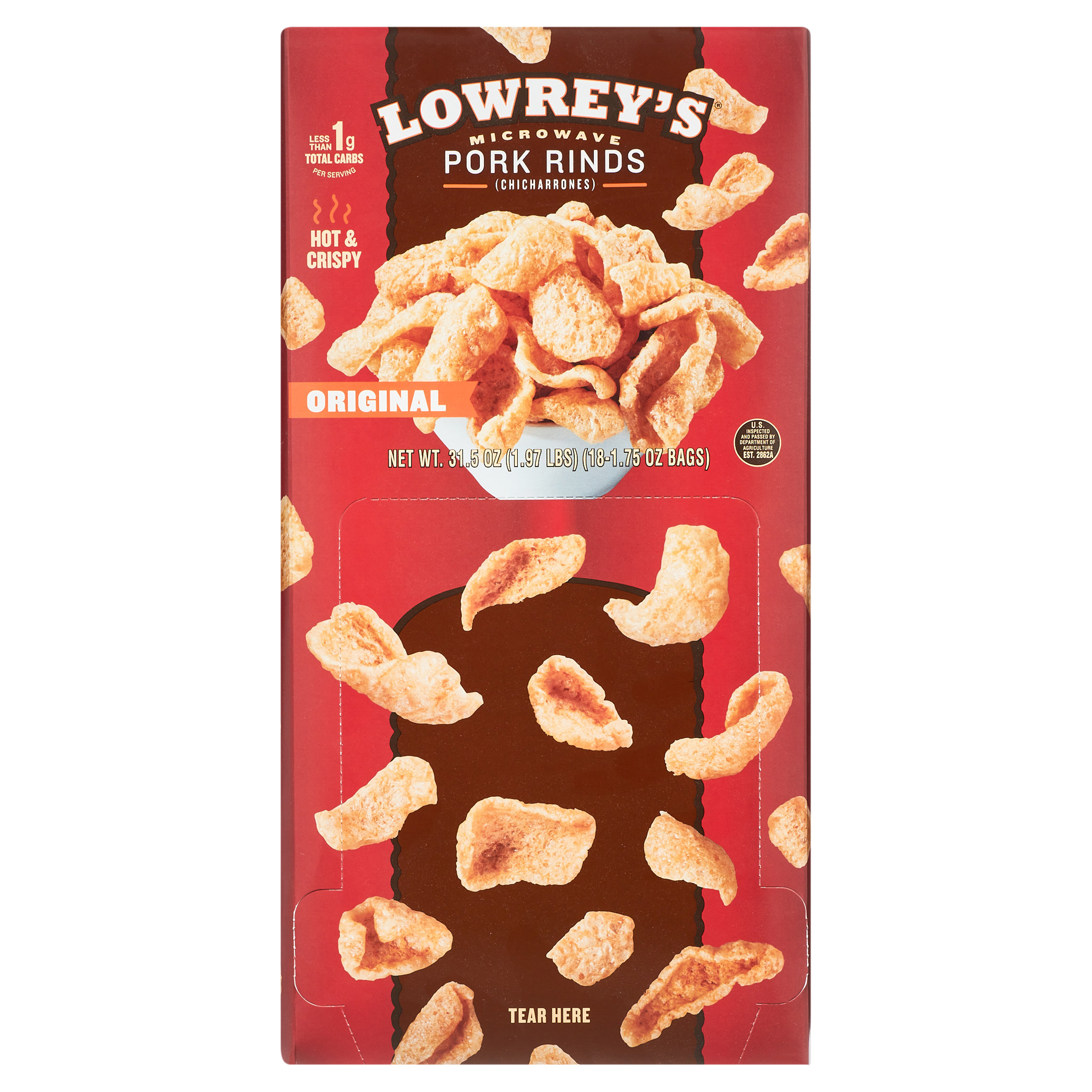 Lowrey's Bacon Curls Microwave Pork Rinds (Chicharrones), Original, 1.75 Ounce (Pack of 18) - image 1 of 6