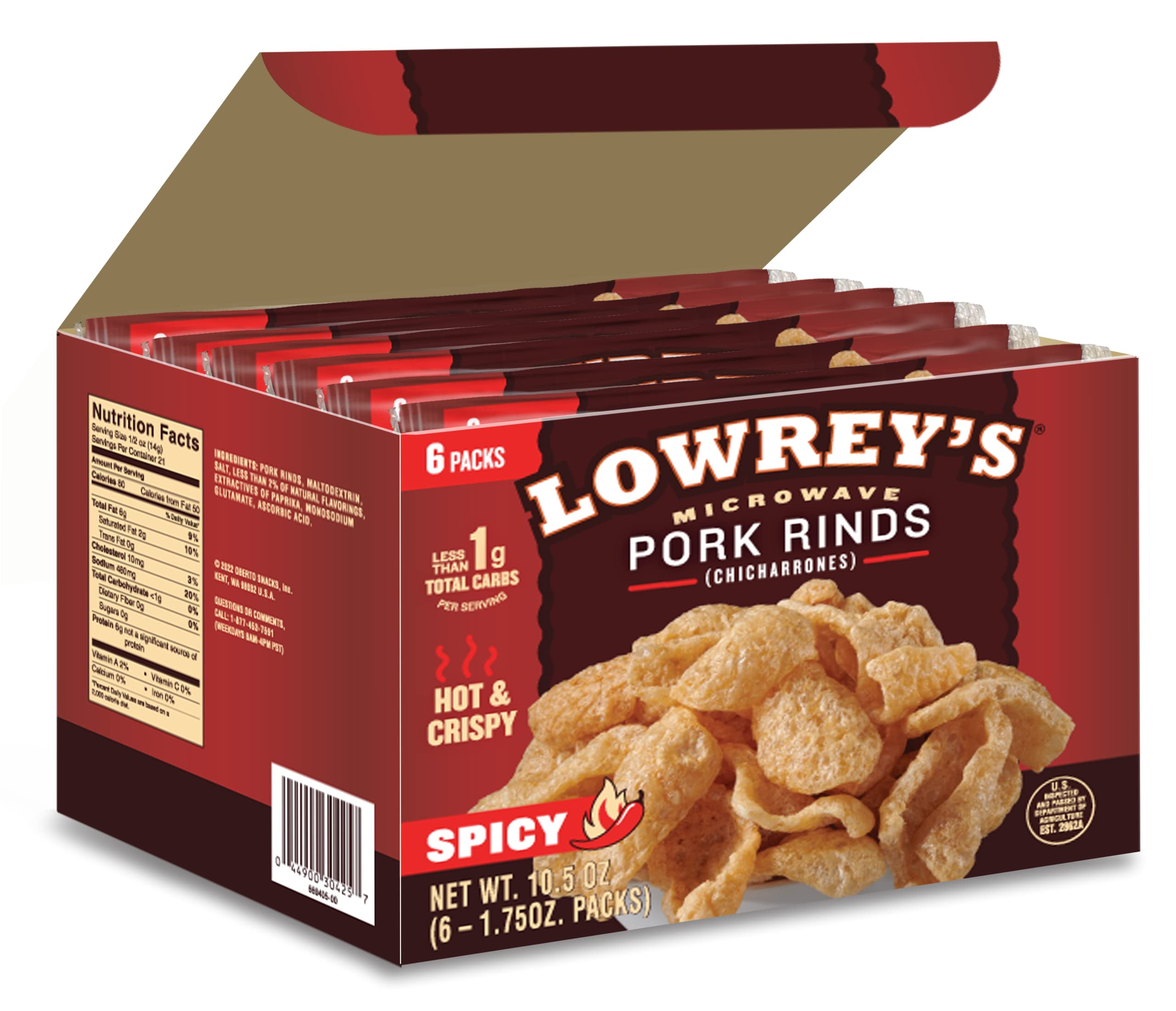 Lowrey's Bacon Curls Microwave SE33 Pork Rinds (Chicharrones), Hot and