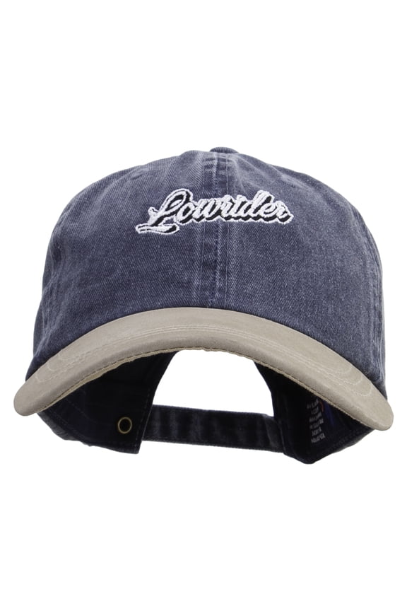 Lowrider Embroidered Suede Bill Washed Pigment Dyed Cap - Navy Tan OSFM