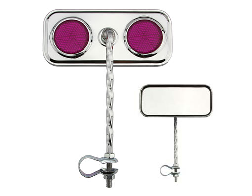 F&R Rectangle Bicycle Bike Mirror – Chrome With Amber Reflectors – Handlebar Mount, Made In Taiwan